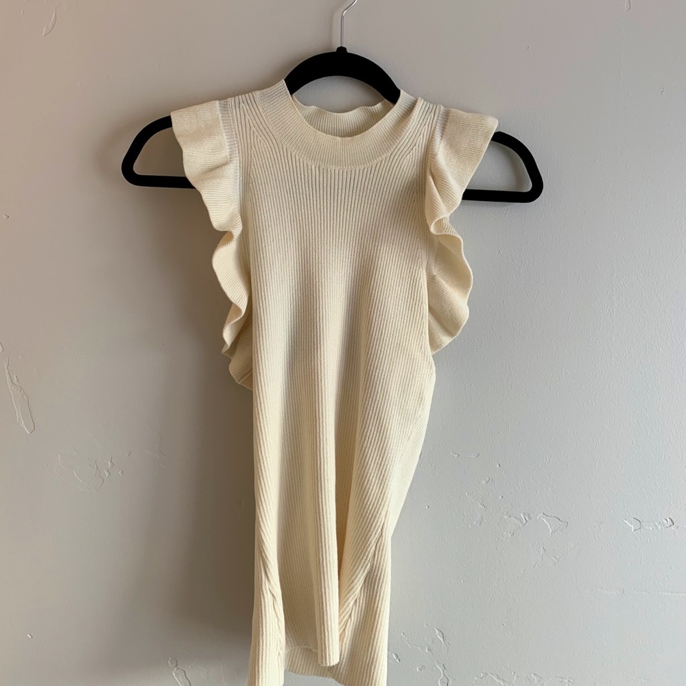 Ribbed Ruffle Sleeve Top - Picture 2 of 2